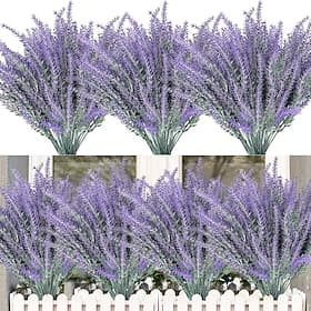 20 Bundles Artificial Lavender Flowers – Outdoor UV Resistant, Non-Fading Plastic Plants for Garden, Porch  Windowsill Decoration – Classic Purple