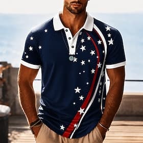 4th of July 2026 250th Men's American US Flag Polo Shirts Short Sleeve Polo Shirts Collared Shirts Casual Athleisure 3D Print Buttons Breathable Mesh Spring S
