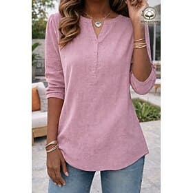 Women's 100% Cotton Shirt Popover Shirt Beach Shirt Shirt Eyelet Solid Color Plain Vacation Vintage Fashion Half Sleeve Crew Neck Long Tops Streetwear Beach Ho