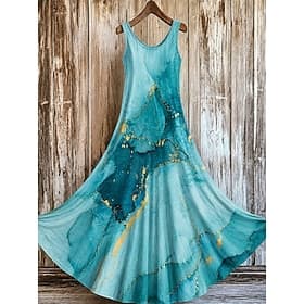 Women's Maxi Dress Sundress A Line Dress Casual Regular Fit Graphic Abstract Sleeveless Scoop Neck Blue Pink Summer Spring