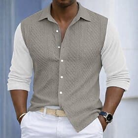 Voor heren Overhemd Normaal shirt Corduroyshirt Overhemd met knopen Jacquard overhemd Zwart khaki Abrikoos Grijs Lange mouw Effen Overhemdkraag Casual Dagelijk