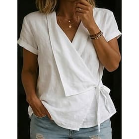 Women's Shirt Blouse Solid Color Plain Fashion Casual Beach Sleeveless V Neck Regular Tops Casual Black White Yellow Red Sky Blue Summer