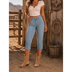 Per donna Pantaloni capri Jeans Pantaloni skinny Chinos Moda Capri Vita Alta Comodità Elasticizzato Vacanza Formale Nero Blu chiaro Grigio Estate Primavera Ves thumbnail 4
