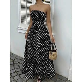 Dames Mini-jurk A lijn jurk Elegant Feest cocktail Buiten Feest Bruiloft gast Afdrukken Normale pasvorm Stip Mouwloos Strapless Zwart Wit Rood