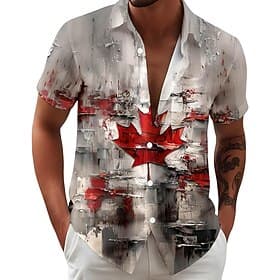 Canada Day Men's Maple Leaf Mountain National Flag Shirt Summer Shirt Button Up Shirt Short Sleeve Patriotic Outdoor Holiday Summer Spring Turndown 3D Print Co