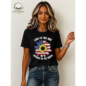 American Independence Day Women's 100% Cotton T Shirt Print Graphic American Flag Vintage Stylish Casual Short Sleeve Crew Neck Regular Tops Casual Daily Weeke thumbnail 2