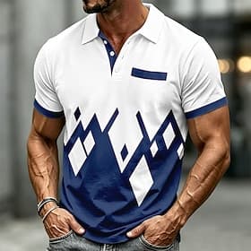 Men's Geometic Polo Shirts Short Sleeve Polo Shirts Collared Shirts Casual Business Casual Outdoor Athleisure Daily Wear Pocket 3D Print Buttons Summer Spring
