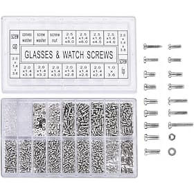 Stainless Steel Glasses Screws Repair Kit, Small Tiny Screws Nut Washer Assortment for Spectacles Watch (1000 Pcs)