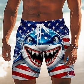 4 juli 2026 250e Voor heren Haai Amerikaanse vlag Lange zwembroeken Badpakken Zwembroeken Boardshorts Medium Taille Vaderlandslievend Dagelijks Feestdagen Zijz