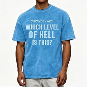 Men's Excuse Me Which Level Of Hell Is This Funny 100 Cotton Acid Wash Heavyweight T-shirt Short Sleeve T shirt DTG Crew Neck Shirt Fashion Daily Holiday Blue