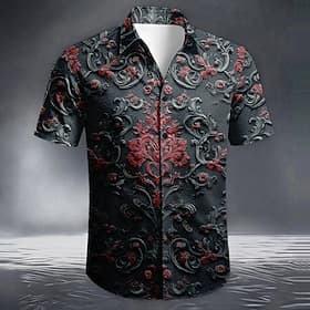 Men's Florals Baroque Shirt Summer Shirt Button Up Shirt Short Sleeve Vintage Retro Daily Outdoor Vacation Summer Spring Turndown 3D Print Collared Shirts Blue