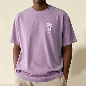 Men's Coconut 100 Cotton Acid Wash Heavyweight T-shirt Short Sleeve T shirt DTG Crew Neck Shirt Fashion Daily Holiday Blue Black Red Spring  Summer Clothing Ap