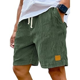 Men's Shorts Casual Shorts Corduroy Shorts Drawstring Elastic Waist Solid Color Comfort Knee Length Daily Outdoor Streetwear Vacation Fashion Khaki Black Micro