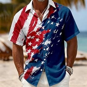 4 juli 2026 250e Voor heren Amerikaanse Amerikaanse vlag Overhemd Zomer overhemd Korte mouw Vaderlandslievend Dagelijks Streetwear Zomer Lente Strijkijzer 3D-a thumbnail 3