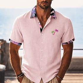 Voor heren Kokosnootboom Tropische planten Overhemd Hawaiiaans overhemd Tropische shirts Korte mouw Hawaii Casual Feestdagen Strand Kleding Zomer Lente Strijki