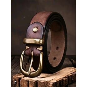 Ceinture vintage pour homme en cuir véritable - ceinture en cuir de vachette pleine fleur tanné végétal de qualité supérieure avec boucle ardillon réglable, st