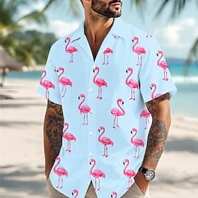 Men's Flamingo Summer Hawaiian Shirt Tropical Shirts Aloha Shirt Short Sleeve Hawaiian Daily Beach Vacation Wear Summer Spring Turndown 3D Print Button Up Shir