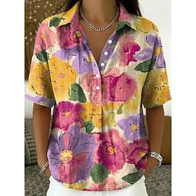 Mardi Gras Women's Shirt Floral Graphic Vintage Stylish Short Sleeve Turndown Regular Tops Casual Daily Holiday Blue Pink Summer Spring