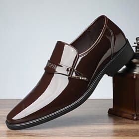 Men's Brown Patent Loafers Slip-On Glossy Formal Dress Shoes Elegant Statement Gentleman Footwear for Weddings, Parties, Banquets, Evening Events and Fashion O
