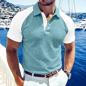 Voor heren Golfshirt Golf Polo's Shirts Casual Werk Revers Korte mouw Basic Modern Effen Kleurenblok Knop Zomer Normale pasvorm blauw Zwart Hemelsblauw Donker thumbnail 2