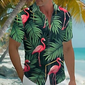 Men's Flamingo Coconut Palm Tropical Plants Summer Hawaiian Shirt Tropical Shirts Aloha Shirt Short Sleeve Hawaiian Daily Beach Vacation Wear Summer Spring Tur thumbnail 2