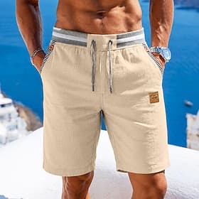 Voor heren Korte broek Linnen korte broek Zomer korte broeken Strandshorts Trekkoord Zak Elastische taille Kleurenblok Effen kleur Comfort Ademend Korte Casual thumbnail 3