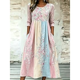 Per donna Abito Midi Abito a Tubino Vacanza Casual Boho Quotidiano Abito Estivo Abito Primaverile Vestibilità regolare Floreale Grafico Manica Corta Girocollo thumbnail 5