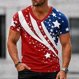 4 juli 2026 250e Voor heren Amerikaanse Amerikaanse vlag T-shirt Korte mouw T-shirt 3D-afdrukken V-hals Overhemd Vaderlandslievend Dagelijks Festival blauw Zwa