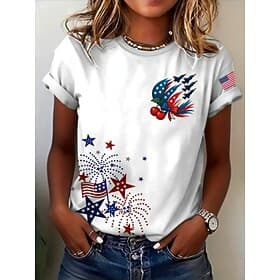 American Independence Day Women's T Shirt Print Graphic Flag Letter Vintage Fashion Stylish Short Sleeve Crew Neck Round Neck Long Tops Casual Daily Weekend Wh