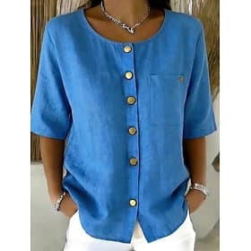 Women's Shirt Solid Color Plain Vintage Stylish Half Sleeve Long Tops Casual Blue Black Yellow Light Green Pink Summer Spring