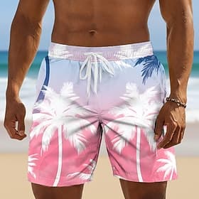 Voor heren Kokosnootboom Tropische planten Lange zwembroeken Badpakken Zwembroeken Boardshorts Medium Taille Hawaii Dagelijks Strandvakantie Zijzakken Mesh voe