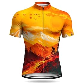 Voor heren Uitslagbescherming Wielrenshirt Korte mouw Fietsen Shirt Kleding Bovenlichaam met 3 achterzakken UV-bestendig Sneldrogend Met zakken Rits Aan De Voo thumbnail 2