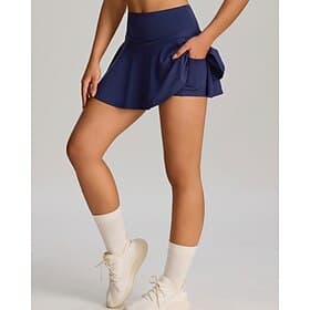 Damen Einfarbig Lässiger Rock Tennisröcke mit Shorts Sportrock Tasche Hohe Taille Schnelltrocknend Elastisch Schweißableitend Atmungsaktiv Tennis Golfspiel Lau