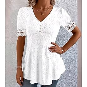 Women's Texture Blouse Elegant Elegant Bohemia Vintage Short Sleeve V Neck Crop Tops Casual Daily Going out Apricot pink Black White Pink Purple Summer Spring