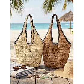 Women's Bohemian Woven Hobo Bag, Khaki Beige Large Capacity Zipper Shoulder Bag for Beach Vacation, Travel, Daily Casual Wear