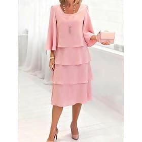 Women's Midi Dress Chiffon Dress Cocktail Dress Wedding Guest Dress Elegant Fashion Modern Daily Outdoor Vacation Regular Fit Plain Long Sleeve Crew Neck Black
