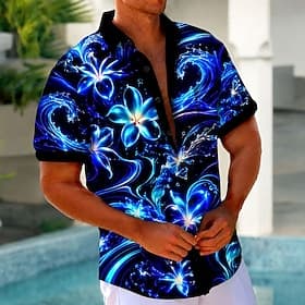 Homme Floral / Fleur Plantes Tropicales Lueur néon Chemise Chemise hawaïenne Chemises tropicales Manche Courte Hawaïen Vacances à la Plage Été Printemps Col Ra