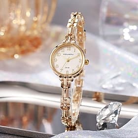 Elegante Damenarmbanduhr mit kleinem runden Zifferblatt, Quarzwerk und arabischen Ziffern, zartes goldenes Schmuckarmband für Damen, modische Uhr für Business