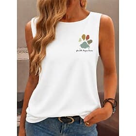 Women's T Shirt Sleeveless Shirt Print Floral Graphic Letter Bohemia Vintage Sleeveless Crew Neck Regular Tops Casual Daily Weekend Blue Wedgewood Black White