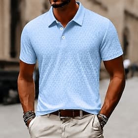 Per uomo Geometrico Polo Manica Corta Magliette polo Camicie con Colletto Casual Athleisure Stampa 3D Bottoni Tessuto retato traspirante Primavera  Estate Blu thumbnail 3