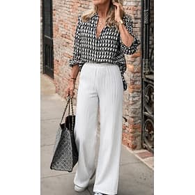 Women's Wide Leg Elegant Stylish Work Full Length High Waist Jacquard Texture Comfort Daily Outdoor White Summer Spring