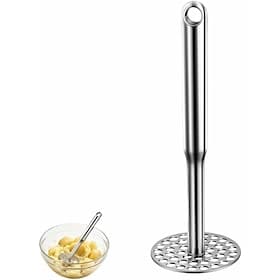 Stainless Steel Manual Potato Masher, Heavy Duty Handheld Food Masher for Avocado, Pumpkin, Beans, Fruits and Vegetables, Ergonomic Kitchen Press Tool for Smoo