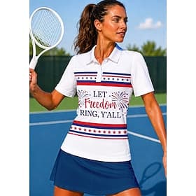Amerika's 250e verjaardag Dames Amerikaans / VS. Nationale vlag Tops Sportshirt Wandelen poloshirt Tennisshirt Korte mouw Bloemig Knop UPF50 UV-bestendig Hoge thumbnail 2