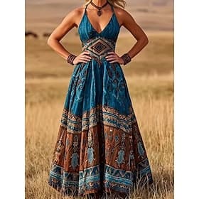 Women's Maxi Dress A Line Dress Slip Dress Casual Outdoor Going out Standard Fit Floral Geometric Sleeveless V Neck Blue Purple Green Gray Summer Spring
