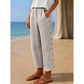 Women's Chinos Summer Pants Harem Pants Streetwear Casual Full Length Medium Waist Striped Pocket Elastic Waistband Comfy Comfort Micro-elastic Daily Home Outd