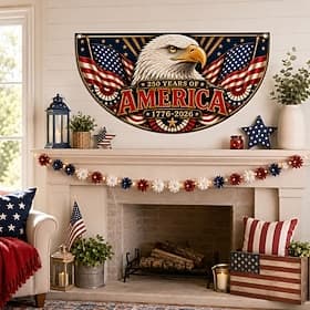 1776-2026 USA 250th Anniversary Bunting Half Round Fan Flag, Patriotic American Outdoor Bunting Banner for House, Porch, Yard, or Independence Day Decoration