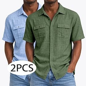 Men Shirt Linen Shirt Summer Shirt Beach Wear Button Up Shirt Solid Color Casual Vacation WhiteGreen WhiteKhaki KhakiBlack BlackNavy Blue Short Sleeve Turndown