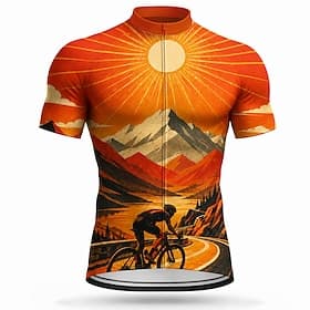Voor heren Uitslagbescherming Wielrenshirt Landschap Korte mouw Fietsen Shirt Kleding Bovenlichaam met 3 achterzakken UV-bestendig Sneldrogend Met zakken Rits thumbnail 2