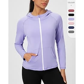 Femmes Couleur Unie Chemise d'entraînement Veste de sport de tennis manche longue Fermeture éclair Avec Poches Séchage Rapide Léger Évacuation de l'Humidité Re
