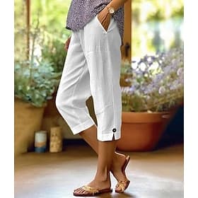 Women's Capri Pants Vacation Basic Calf-Length High Waist Plain Comfort Comfortable Inelastic Vacation Formal Daily Wear Navy Black White Blue Summer Spring Lo